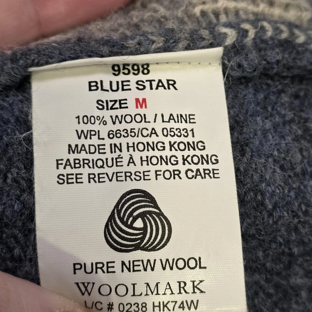 Vintage Woolrich Sweater Womens Medium Blue Wool Fair Isle Nordic Cardigan Clasp